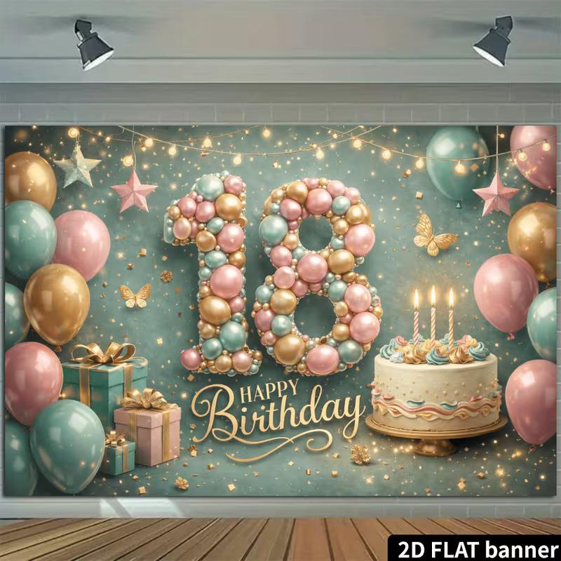 2D 18th Birthday Banner Teal Pink Gold Happy Birthday Party Decor