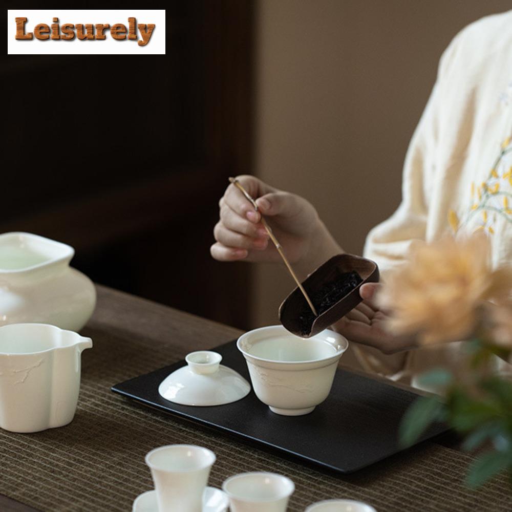 120ml ručně vyráběná reliéfní bambusová gaiwan starověká bílá porcelánová čajová mísa domácí čajový obal na misku čajová souprava řemeslné vybavení