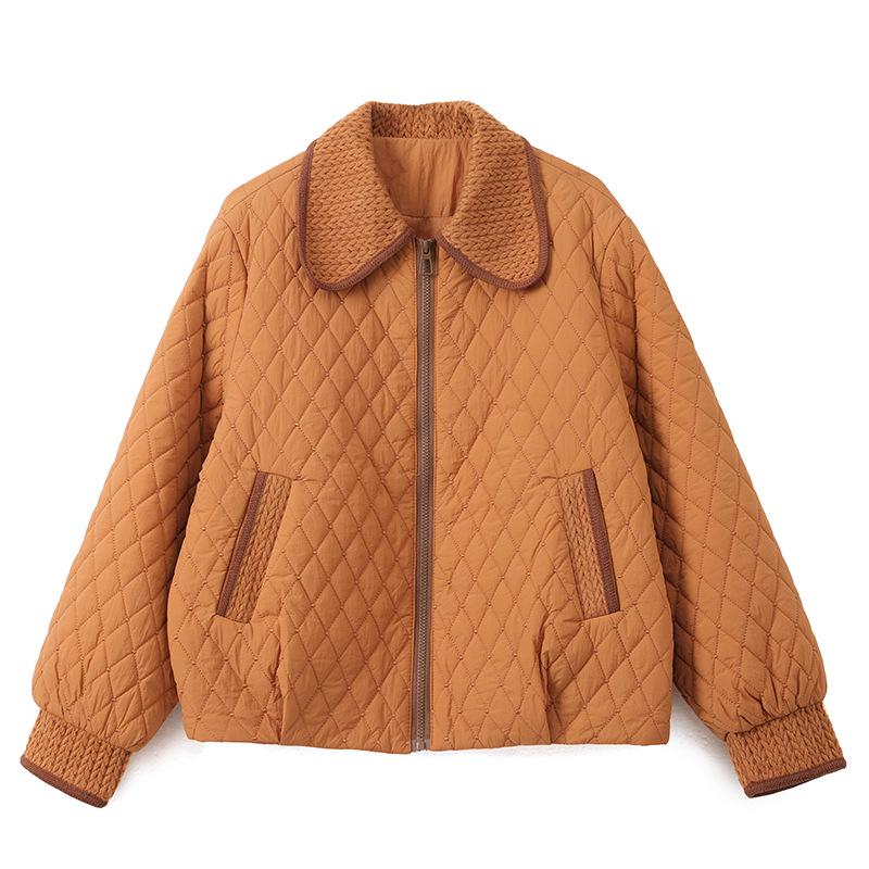 Women's Short Quilted Diamond Cotton Jacket - 2024 Autumn/Winter Casual Loose Fit for Middle-Aged Women