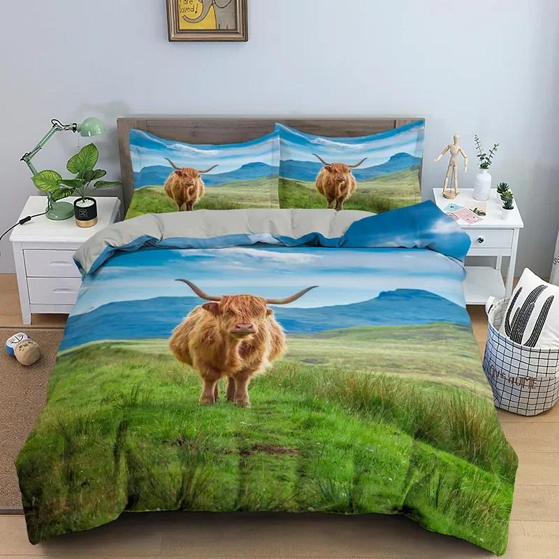 

Comforter Highland Cow Bull Cattle Bedding Set Western Cowboy Comforter Full Queen For Boys Teen Farmhouse Comforter (quilt)-EU Single(135*200cm)3pcs
