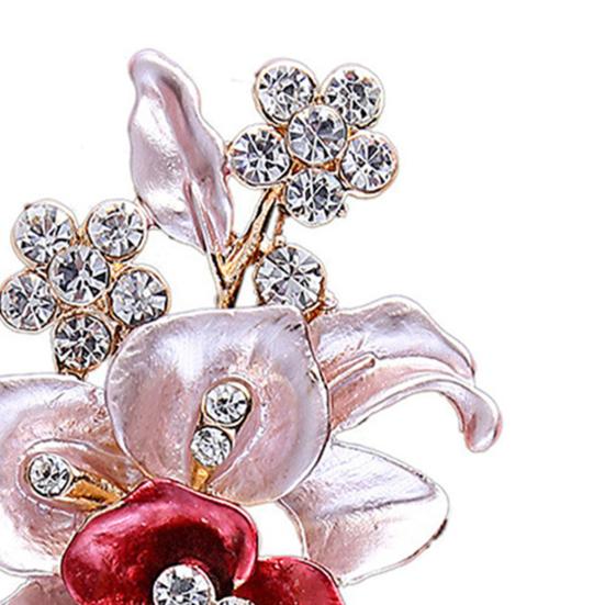 Brooch Pin Flower Shape Chic Decoration Alloy Rhinestone Inlaid Flower Brooch Pin for Wedding