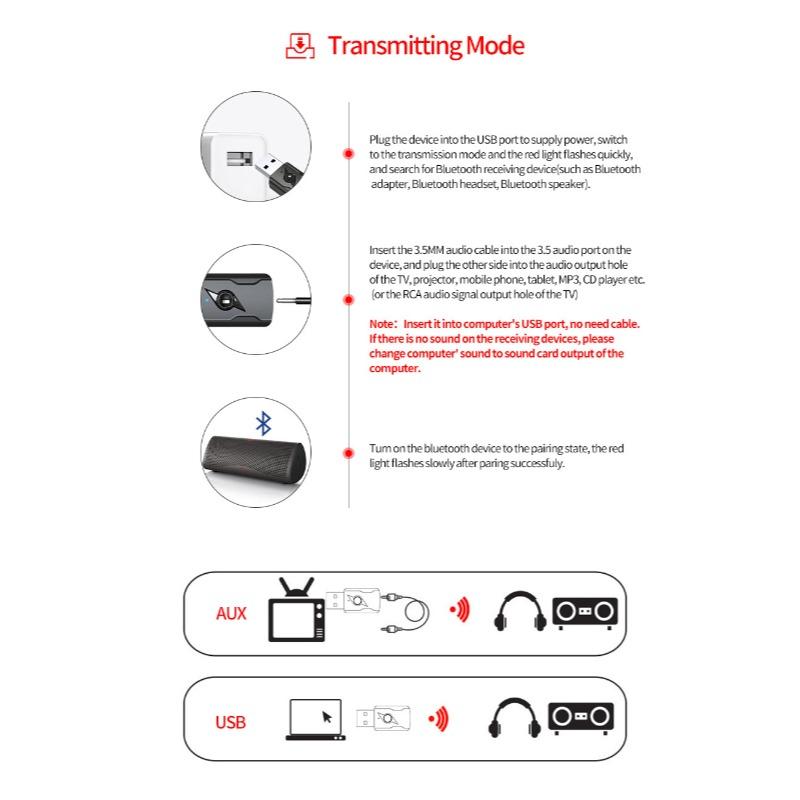 Car USB & 3.5mm AUX Bluetooth 5.3 Dongle Audio Receiver Transmitter Music Adapter For PC Mp3 Speaker TV Wireless Earphone Car Radio