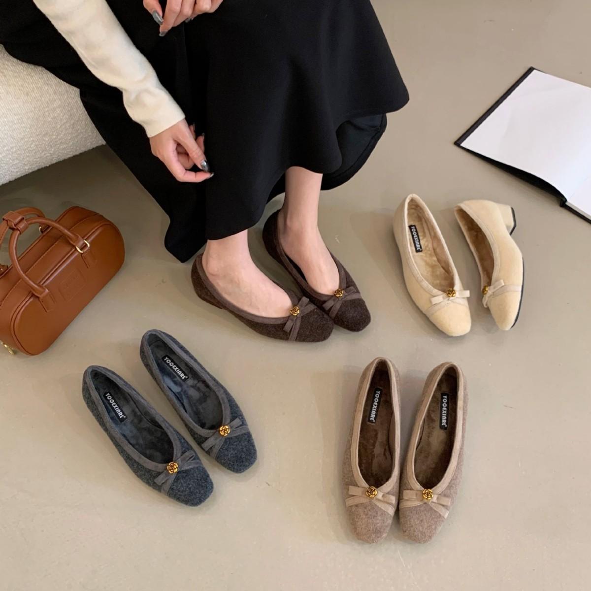 

2025 new round head bow velvet soft sole ballet with skirt women s single shoes foot cover Mary Jane evening breeze 39 коричневый