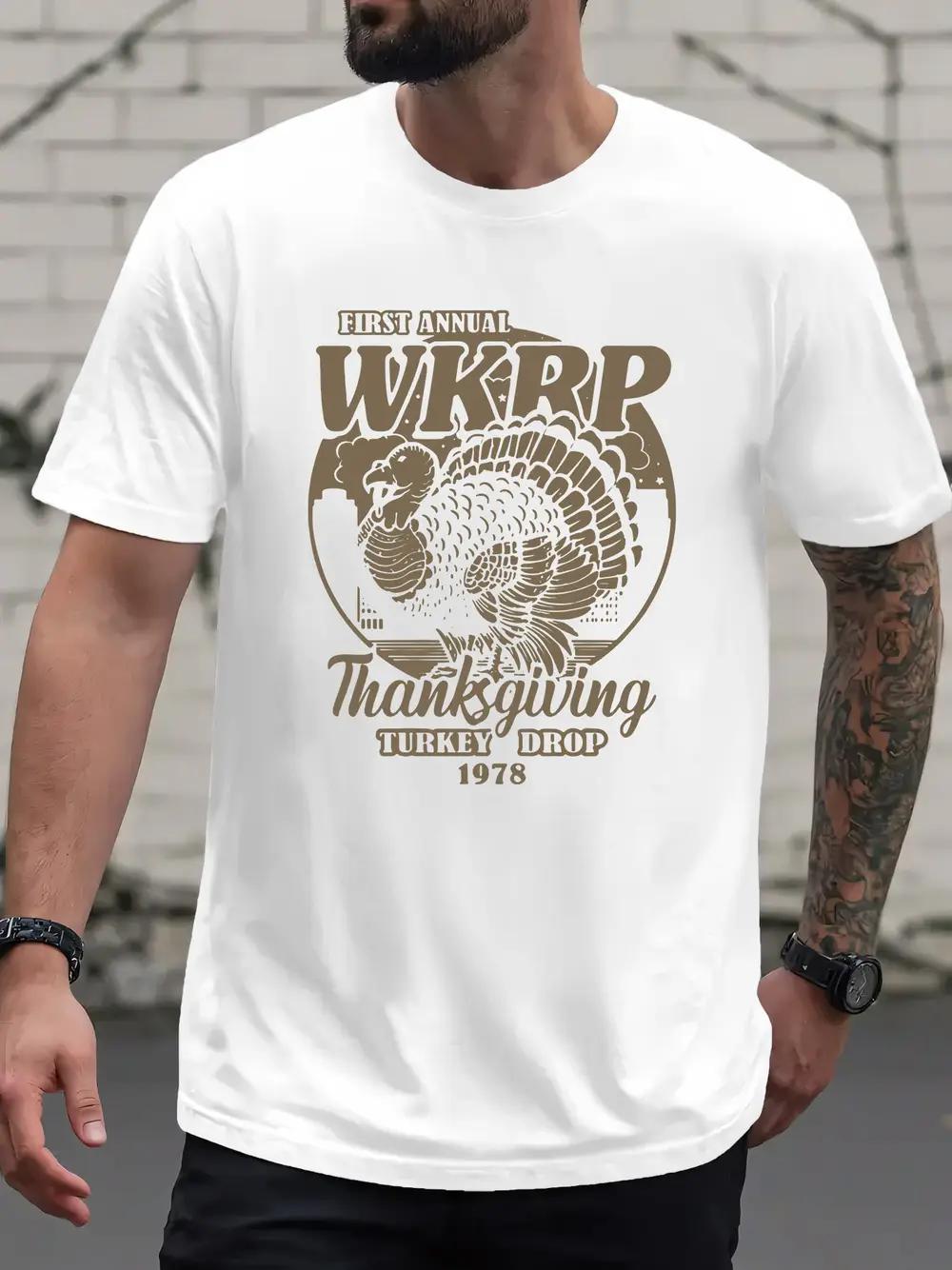 Black T-shirt with Vintage Turkey Drop Print -  First Annual WKRP Thanksgiving Turkey Drop 1978  Design XL