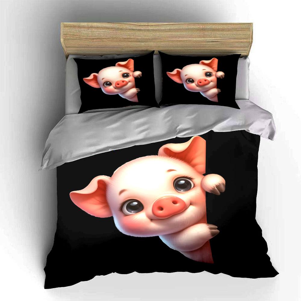 A Cute Pink Cartoon Piggy Print Soft Comfortable Duvet Cover Bedding Set Included 1*Duvet Cover 2*Pillowcases Luxury Gift