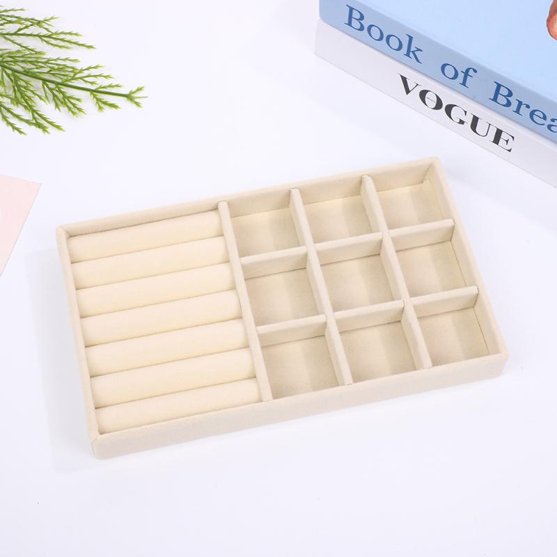 Velvet Jewelry Display Tray With Multi Compartments For Rings Earrings Bracelets Necklaces Storage Box Organizer Case