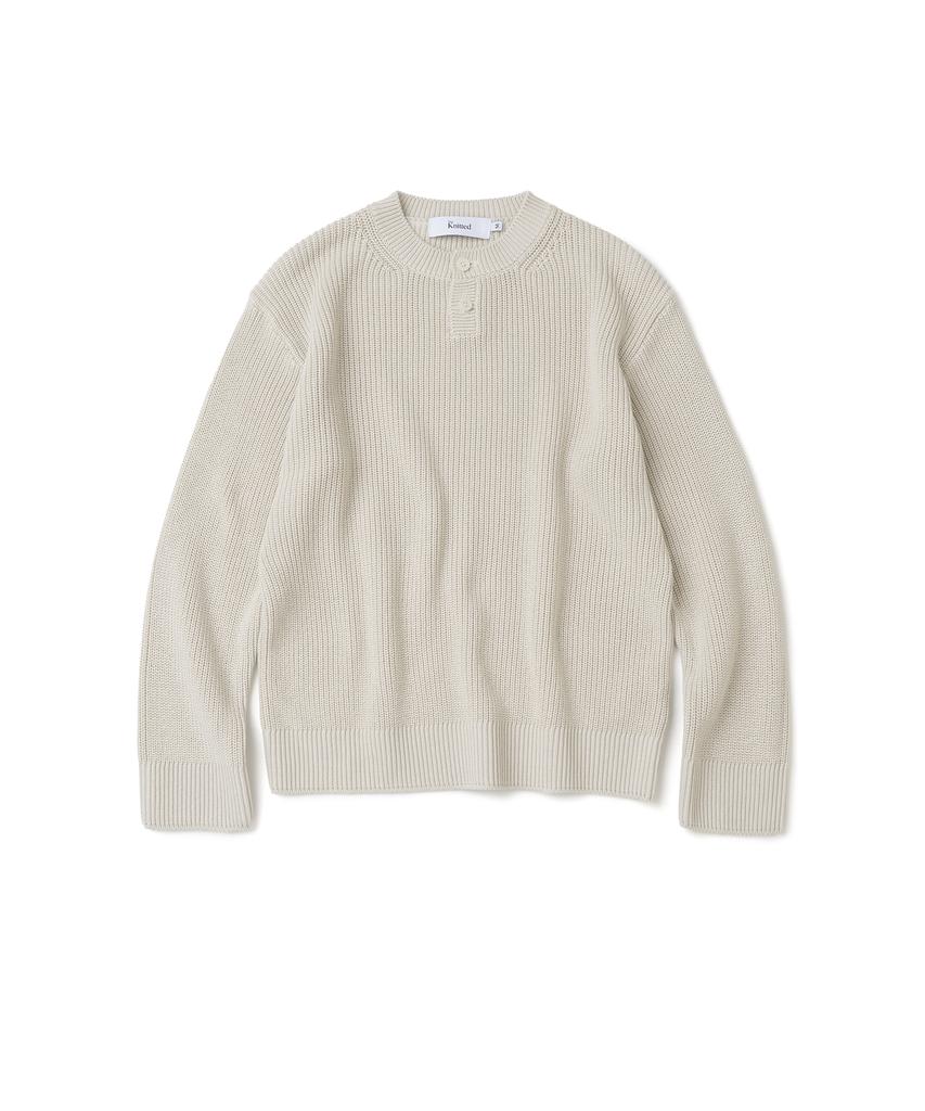 KNITTED Cotton Henley Neck Waffle Knit Swiss