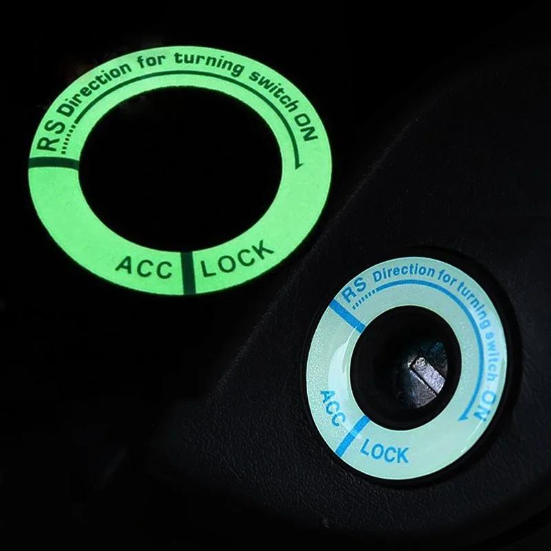 Night Luminous Car Ignition Key Ring Stickers Universal Auto Motorcycle Start Button 3D Decals Protect Decor Fluorescent Circle