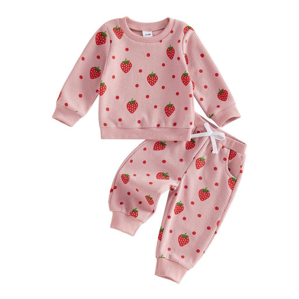 Citgeett Autumn Toddler Girl Fall Outfits Strawberry Print Long Sleeve Sweatshirt Pants Casual Clothes