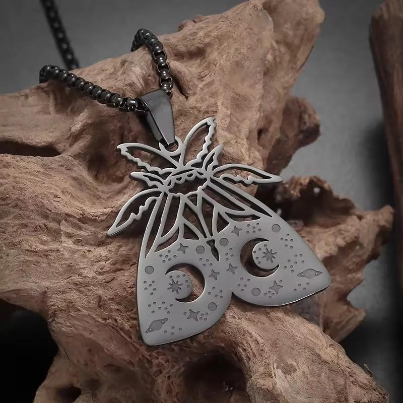 

European and American Witch Elements Moon Moth Stainless Steel Necklace Pendant Ornament