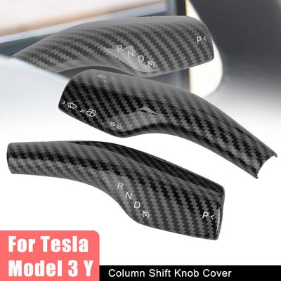 ABS Car Accessories Car Column Shift Knob Cover Decor For Tesla Model 3 Y Armor Steering Rod Carbon Fiber