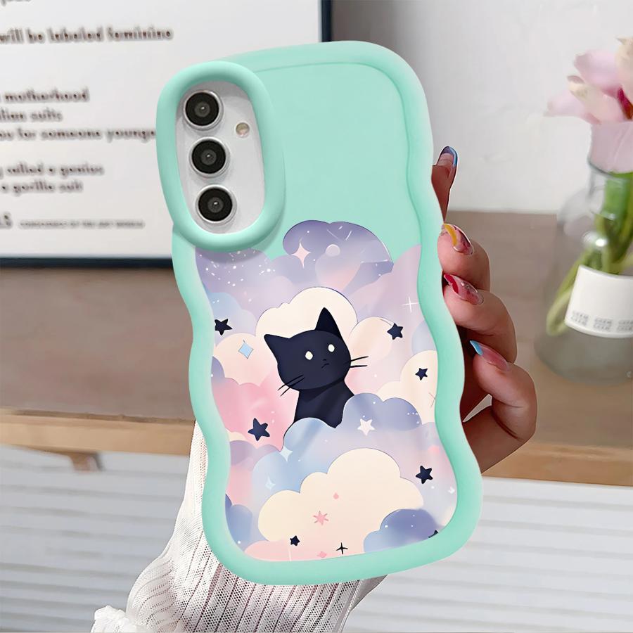 Black Cat Starry Night Case for Samsung Galaxy A15 A13 A12 A16 A52 A21s A11 A14 Soft Phone Cover A53 A06 A23 A04 A05 A22 A03 A33