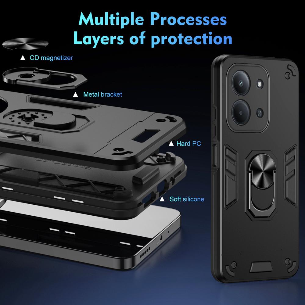 KEYSION Shockproof Armor Case for Xiaomi POCO C85 Soft Silicone+PC Metal Ring Stand Phone Back Cover for Redmi 15C