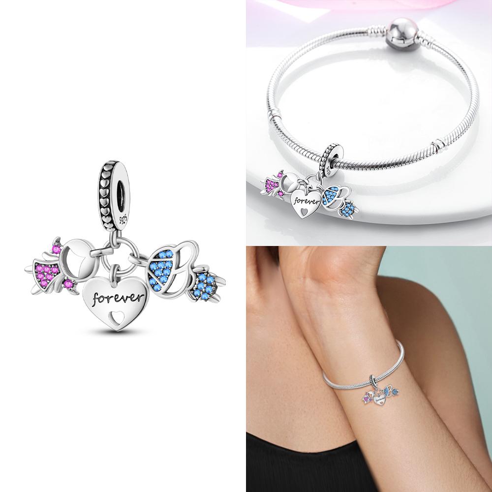 New Charms Bead Copper Pink Butterfly Luminous Firefly Dangle Fit Bangle Bracelet Necklace Diy Jewelry Women Gift