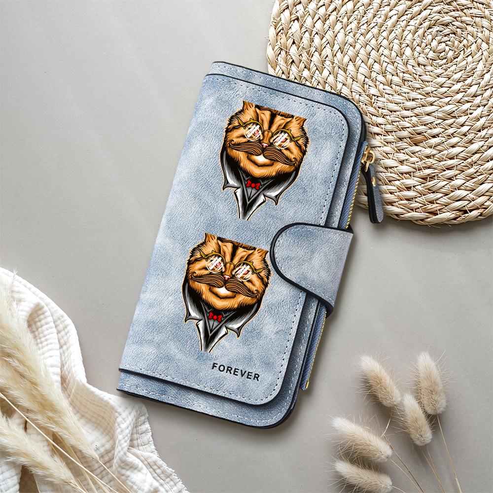 Gentleman Cat Print Long Wallet Large Capacity Card Holder Coin Purse for Daily Use