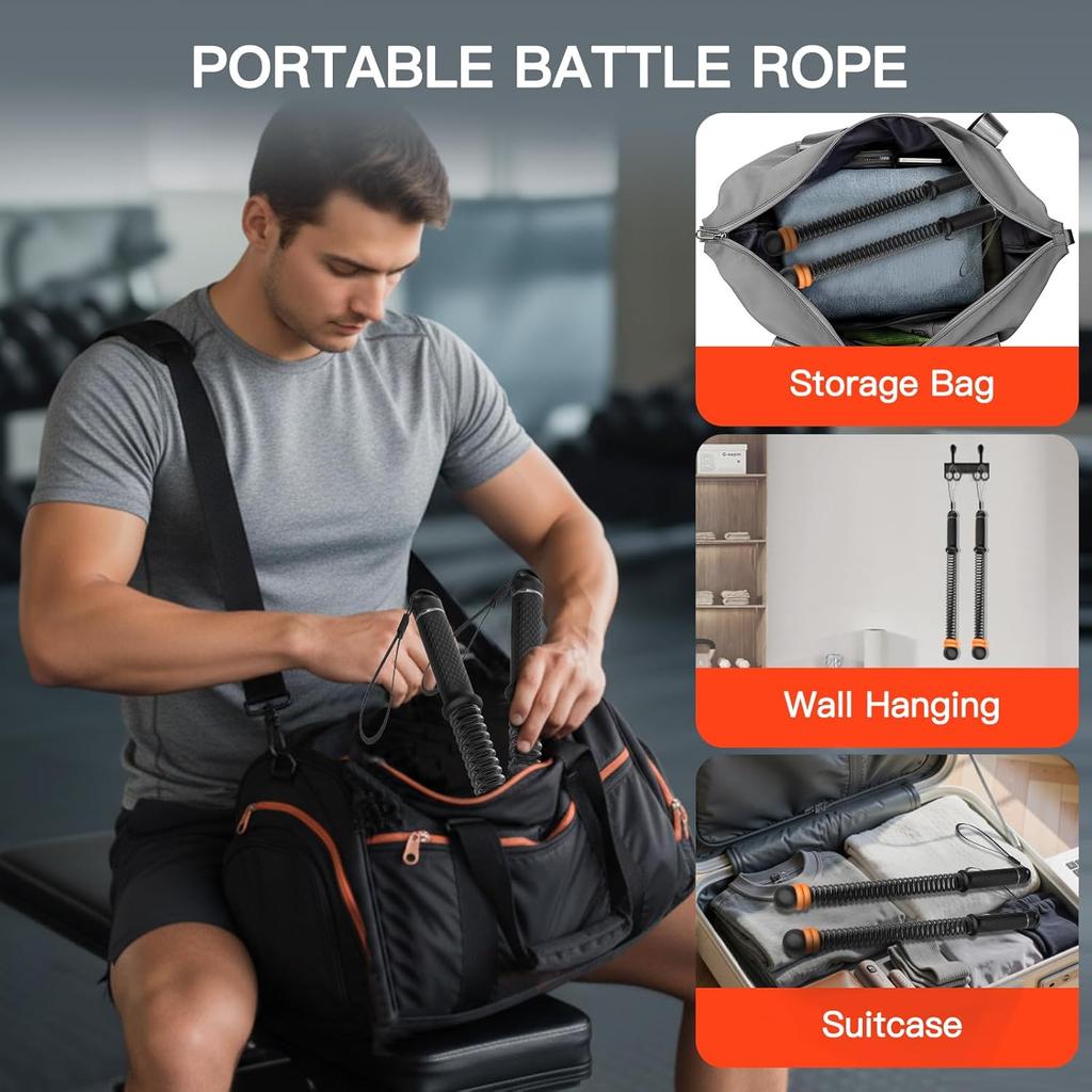 Ropeless Battle Ropes,Heavy Duty Workout Rope for Home Gym with Training Poster,Portable Arm Exerciser Rope for Strength Building,Aerobic Training