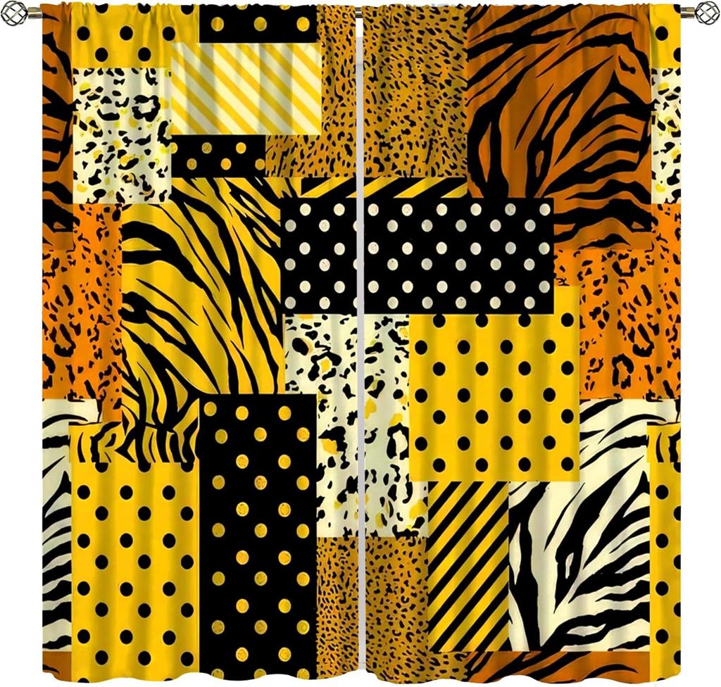 Brown Leopard Print Curtains Cheetah Safari Animal Tiger Skin Pattern Art Printed Living Room Curtain With Rod Pocket Darkening Polyester Perfect For