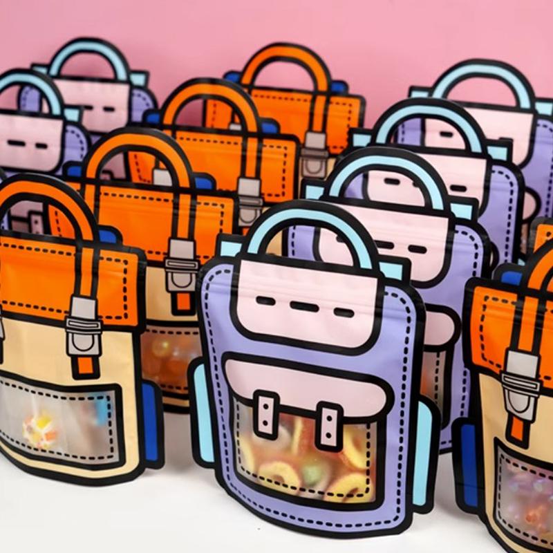 5 Pcs Cartoon School Bag Shape Candy Bags Cookie Bag Party Gift Bag Children Kids Birthday Party Snack Favors Packing Supplies