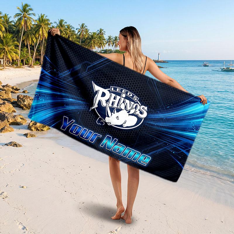 Leeds Rhinos Personalisiertes Namens-Text-Strandtuch, Weiches Saugfähiges Handtuch Strand Pool Reise Persönliches Geschenk