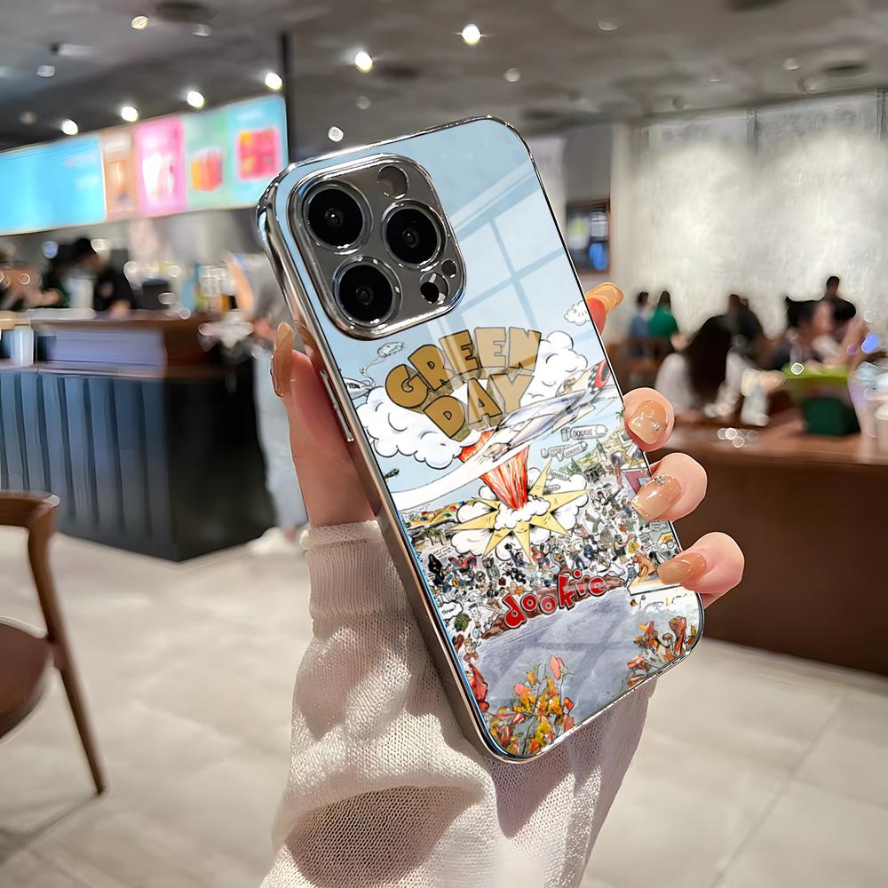 

Band Green Day Phone Case For IPhone 17 Pro Max 15 Pro 16 14 Plus 12 13 Mini 11 Pro Shockproof Electroplated Glass Cover iPhone 12