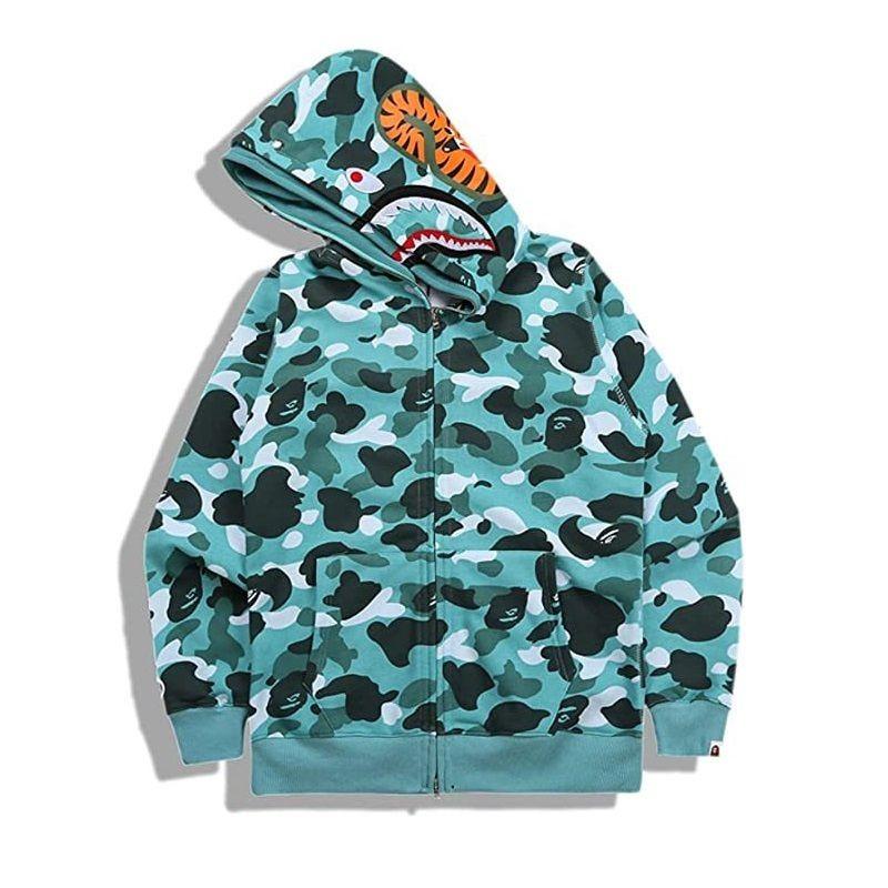 Women Bape Men Zip Up Jacket Shark Printing Hoodie Streetwear Fashion