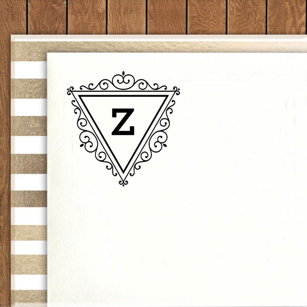 Printtoo Triangle Swirl Border Z Alphabet Monogram Initial Self Inking Rubber Stamp R-40 Office