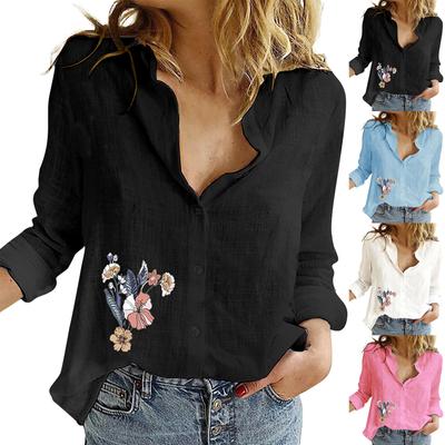 Women's Fashion Lapel Shirt Printed Long Sleeve Button Up Shirt Casual Tops