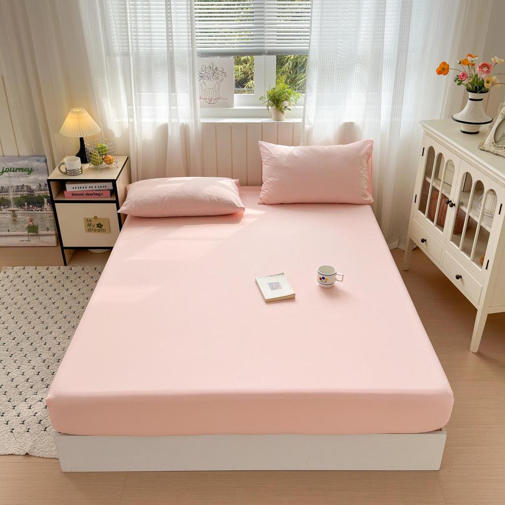 100% Cotton Solid Color Fitted Bed Sheet Set - 3 Pieces, Single/Double Size, Pure Cotton for Home or Dorm.