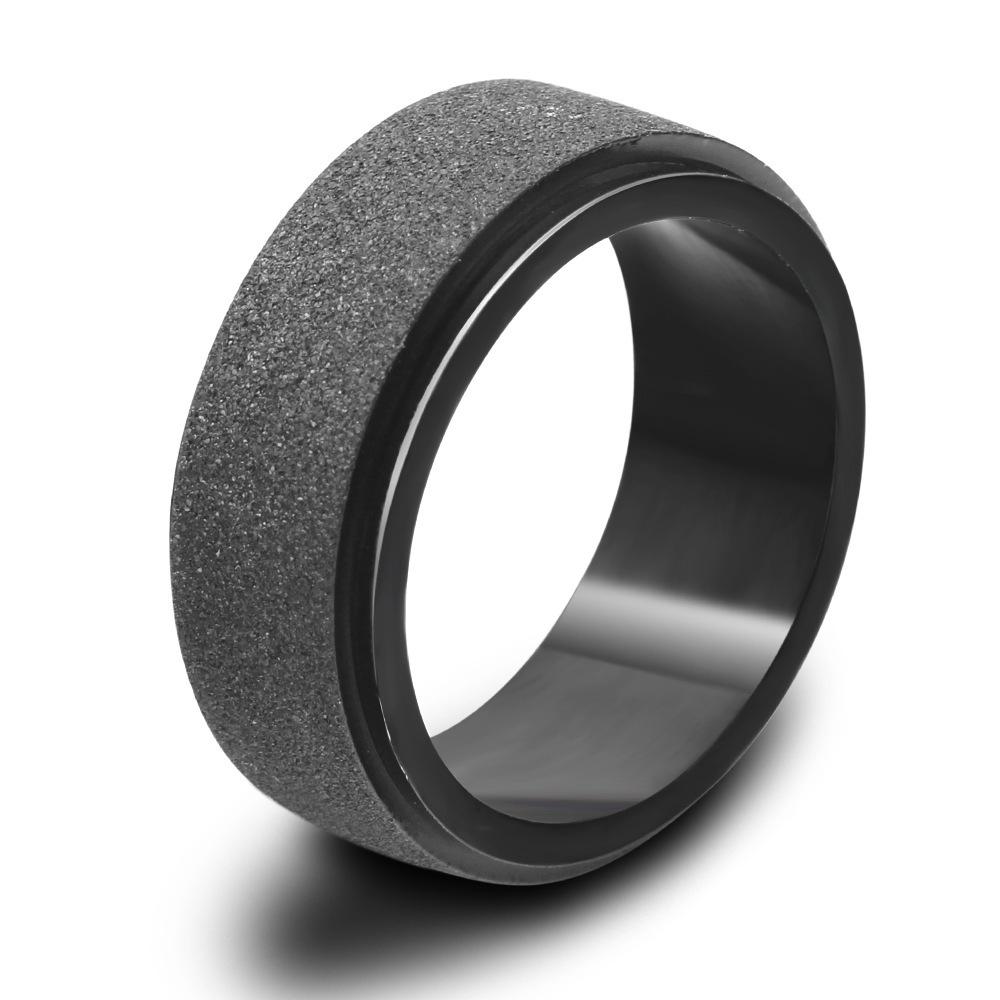 Sleek Black Frosted 8MM Rotatable Stainless Steel Couple Rings Size 8