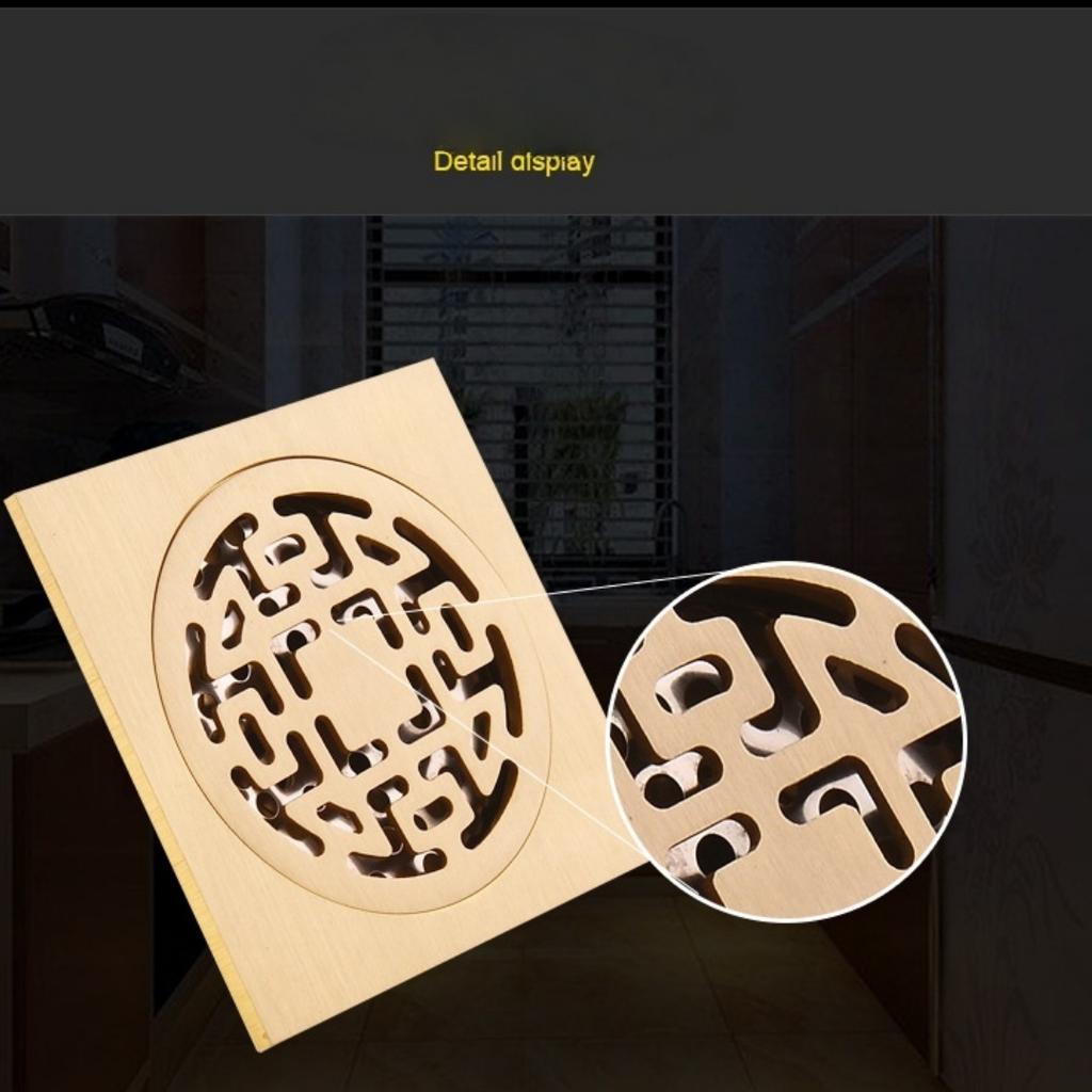 Tuqiu Floor Drain 10cm*10cm Shower Floor Drain Brass Color Bathroom Deodorant  Floor Drain Strainer Cover Grate Waste