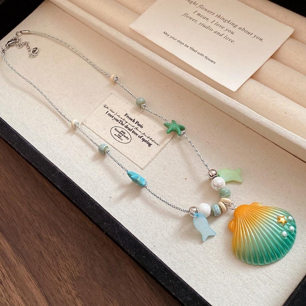 Dopamine Bead Starfish Shell Necklace Bohemian Summer Clavicle Chain Starfish Choker Vacation