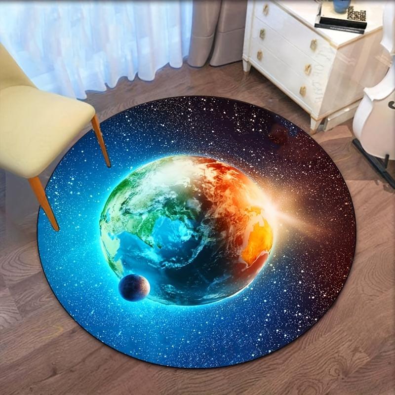 

Earth Galaxy Space Round Rug Universe Planet Design Bedroom Living Room Decor Science Fiction Floor Mat Crystal Velvet Carpet 60cm