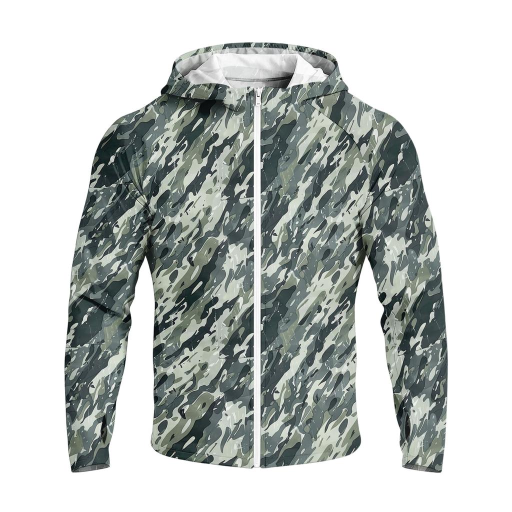 Men's Casual Raglan Sleeve Hoodie Long Sleeve Sun Protection Jacket Lightweight Breathable Outdoor Sports Windbreaker with Full Zip and Thumb Holes