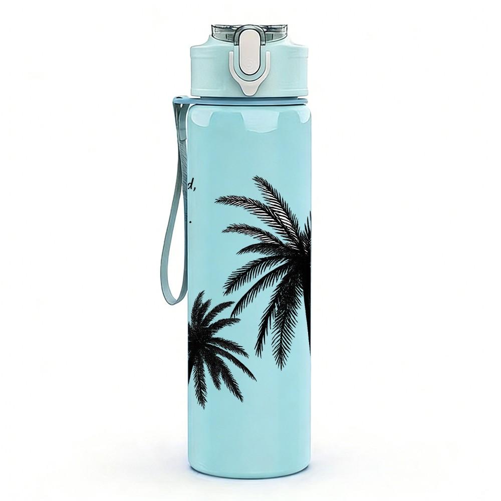 1PC Two Palm Tree Tropical Silhouette Print 750ml Color Plastic Sports Water Bottle Leakproof Flip Straw Lid Suitable for Sports Office Home Use