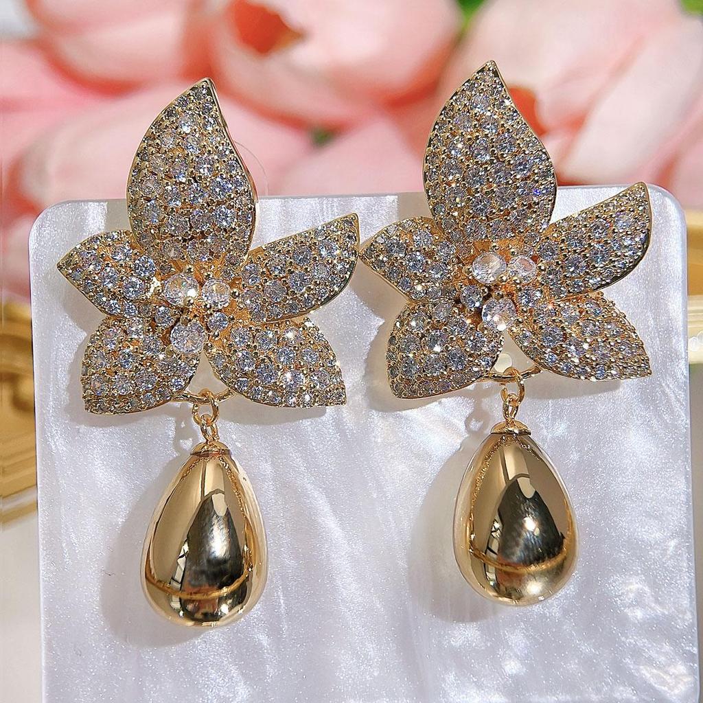 CMM Elegant Bride Gray Artificial Pearl Flower Pendant Earrings Women Party Wedding Dress Accessories Jewelry Gift
