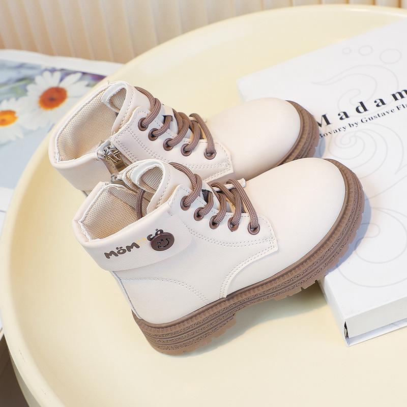 Children's Martin Boots Girls' Fleece Short Boots 2025 Winter New Girls Fashion Leather Boots Warm Thickened Cotton Boots Tide