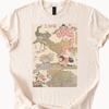 Japanese Art T Shirt with Mythical Creatures Peacock and Warrior In Ukiyoe Style Natural Color Cotton Graphic Tee