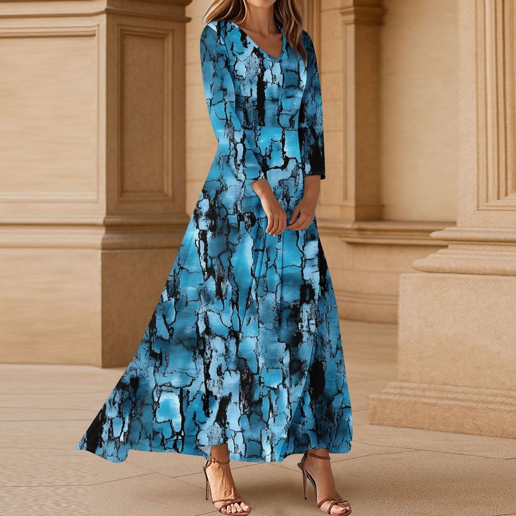 Vestido de Mujer de Manga Tres Cuartos, Estampado Floral Moderno, Holgado, Casual, Cómodo