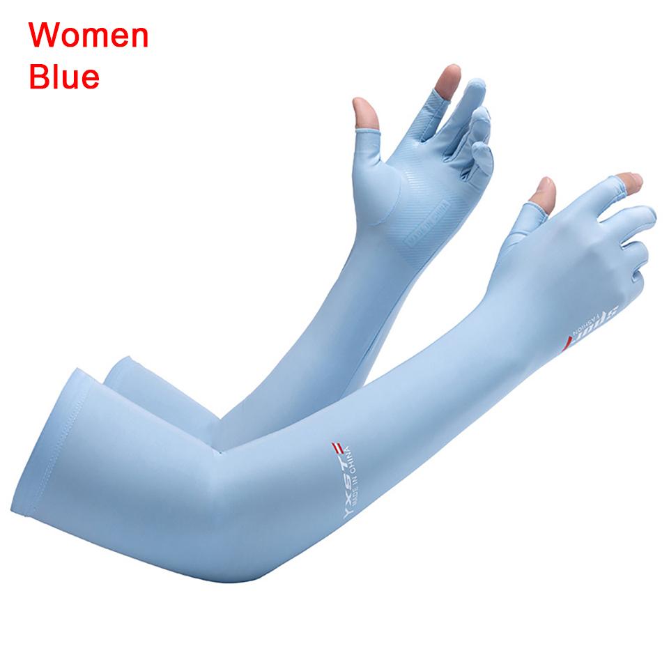 1Pair Summer Sunscreen Ice Sleeve Breathable Ice Silk Extended Two Finger Gloves Arm Sleeves for Sports Riding Driving