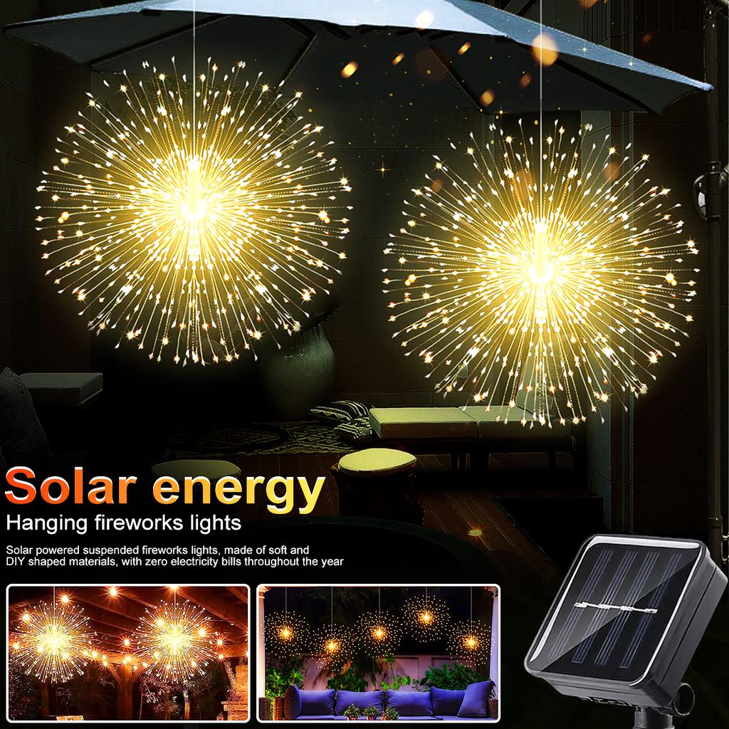Solar Feuerwerk Lichter Außen - 90/150/200 LEDs, 8 Modi, Kupferdraht Hänge Lichterkette Für Hof, Terrasse, Zelt, Party, Weihnachten