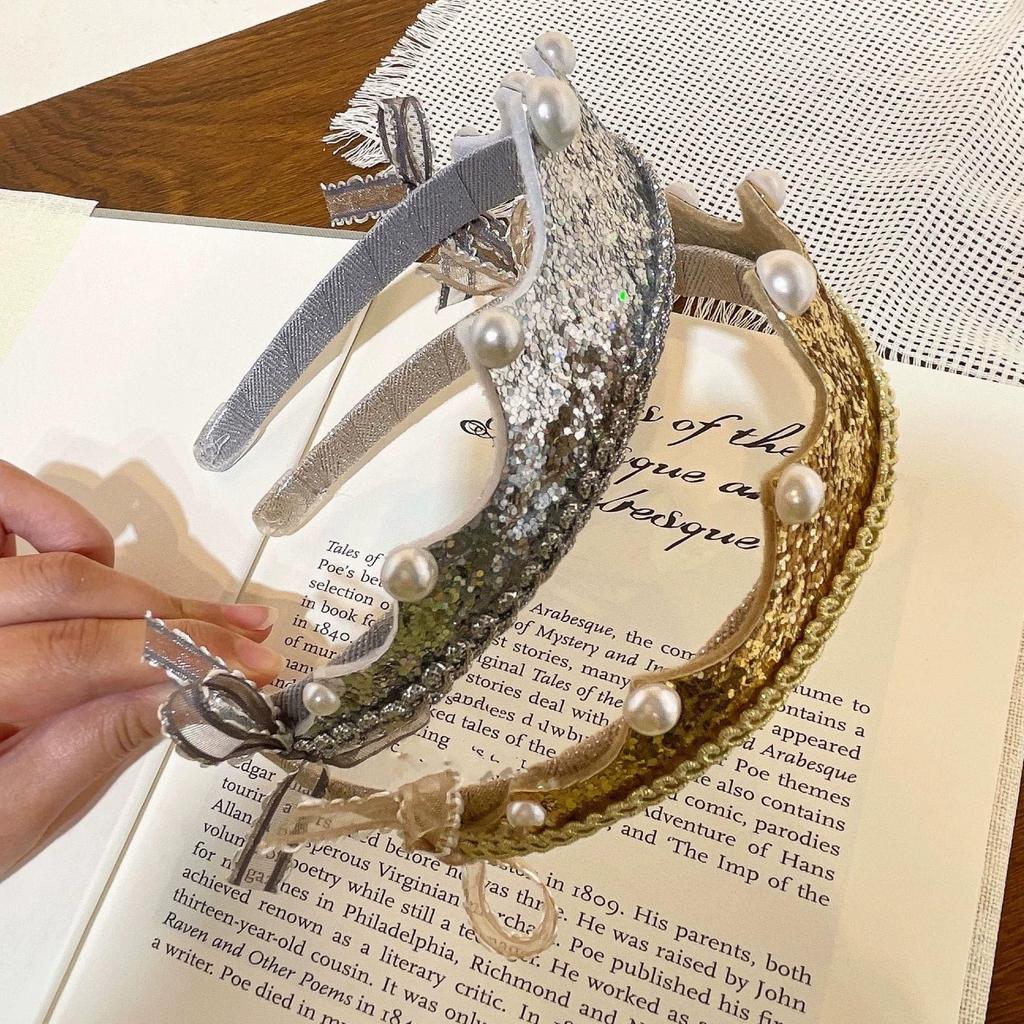 [YNOBUN] Cute Princess Birthday Crown Hairband, Sparkly Kids Party Photo Shoot Accessory (Silver)