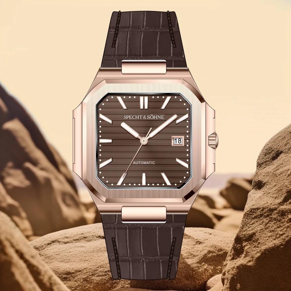 Specht & Söhne 2025 New Luxury Men's Watch 41MM Rose Gold Automatic Mechanical Wriswatch Genunie Leather Sports Watches 5Bar