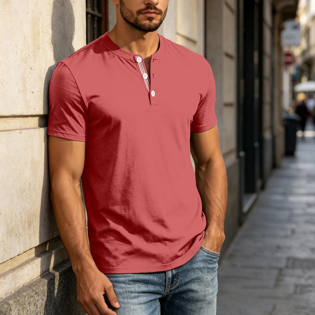 Men's Henley Neck Short Sleeve Shirt Casual Button Down Lightweight Breathable Cotton T Shirt for Everyday Wear