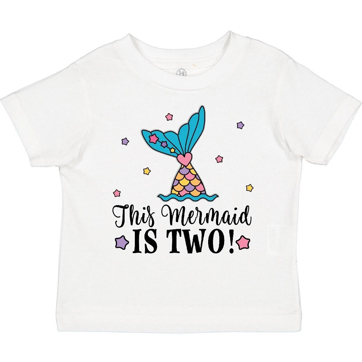 

Inktastic Mermaid 2nd Birthday 2 Year Old Toddler kids boys T-Shirt Childs Celebration Kid 100