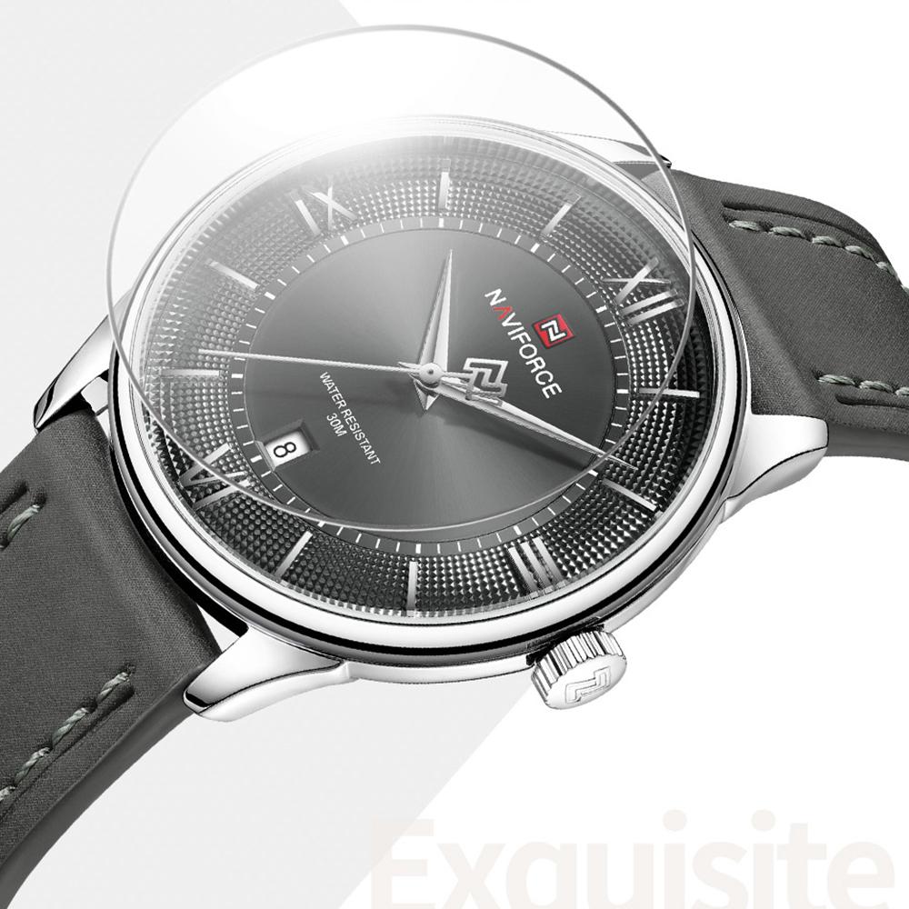 Naviforce Original Men Simple Quartz Watch Genuine Leather Strap 30m Waterproof Calendar Daily Casual Men Watch Gift NF9272L