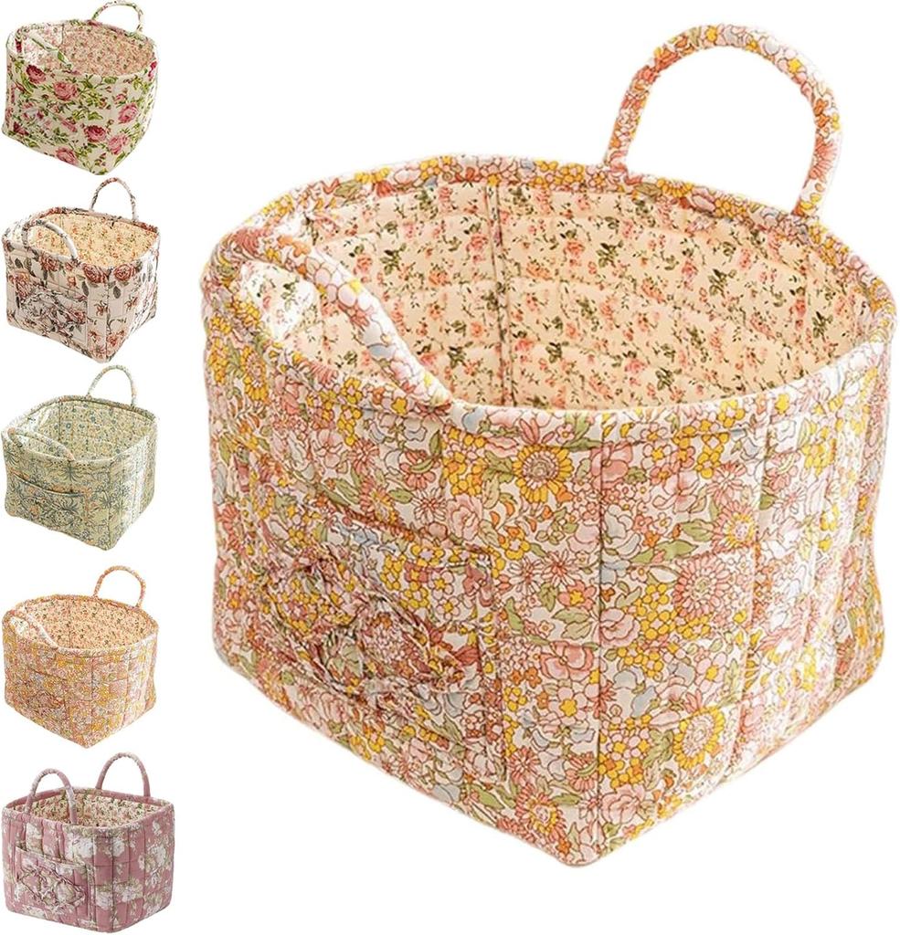 Boho Fabric Storage Basket, Floral Laundry Baskets,Decoration Large Capacity Storage Baskets, Portable Folding Storage Bag for Clothes and Sundries