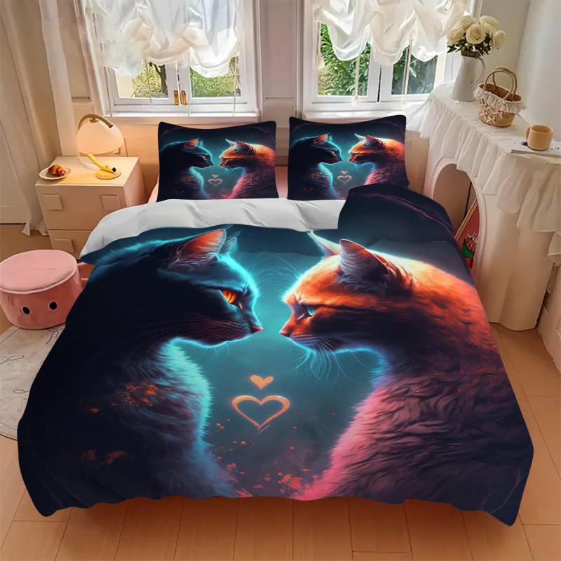 3pcs Anime Cat Lovers Bedding Set - Includes One Quilt Cover and Two Pillowcases (No Core) - Perfect for Bedroom and Guest Room Decoration,