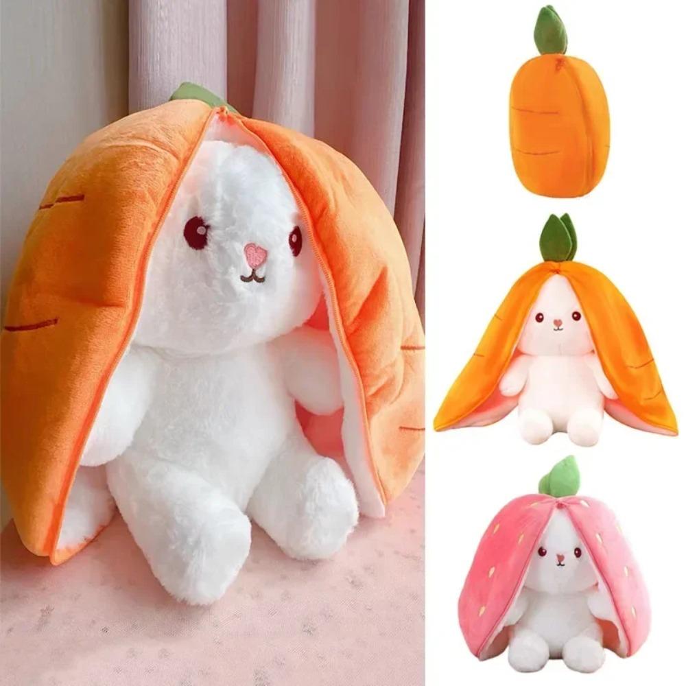 18cm NEW HOT Cute Strawberry Carrot Rabbit Plush Toy Stuffed Ingenious Into Fruit Transform Baby Cuddly Bunny Doll Birthday Gift