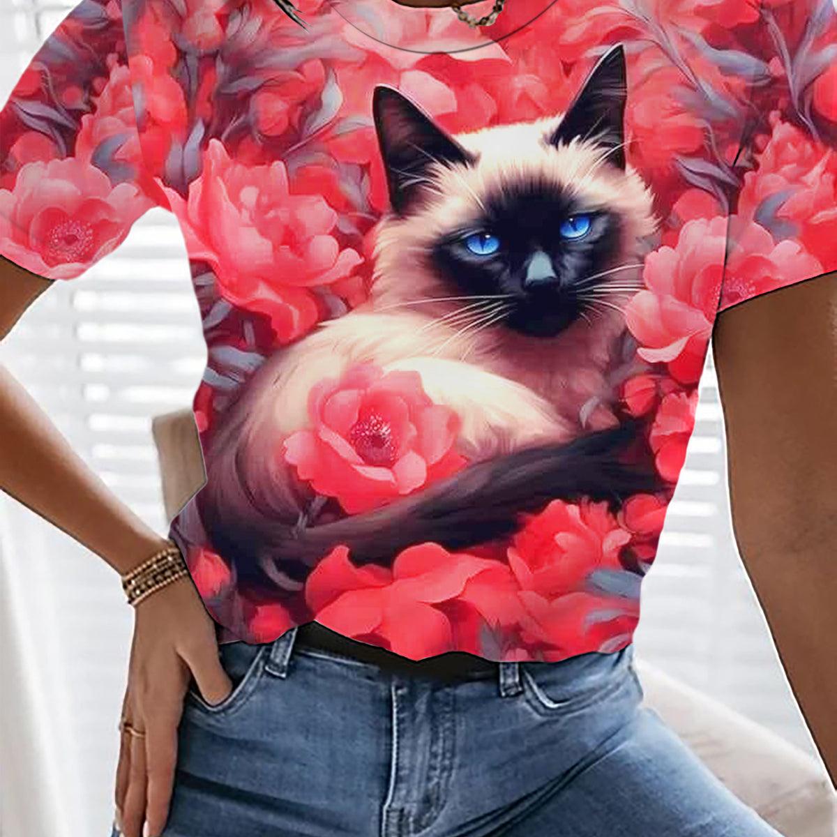 

Женская футболка с 3D-принтом, цветочной кавайной анималистичной графикой, повседневные футболки с коротким рукавом, модные летние футболки с круглым вырезом Y2K для женщин 5XL