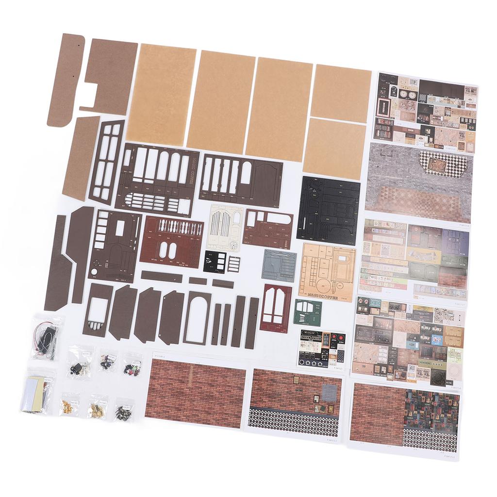 DIY Miniature Cafe House Kit Coffee Shop Tiny House Making Kit with LED Dark Brown Vintage Brick